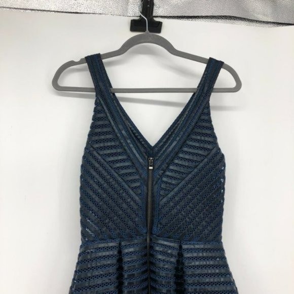 Maje Paris Rosemount black and blue mesh  stripe fit and flare cocktail dress 2 - Picture 6 of 16